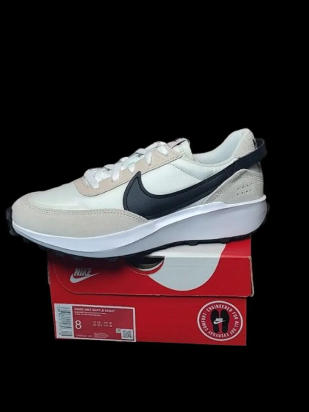Nike Waffle Debut Sanddrift Black White DH9523-102 Women’s Size 8 Sneakers